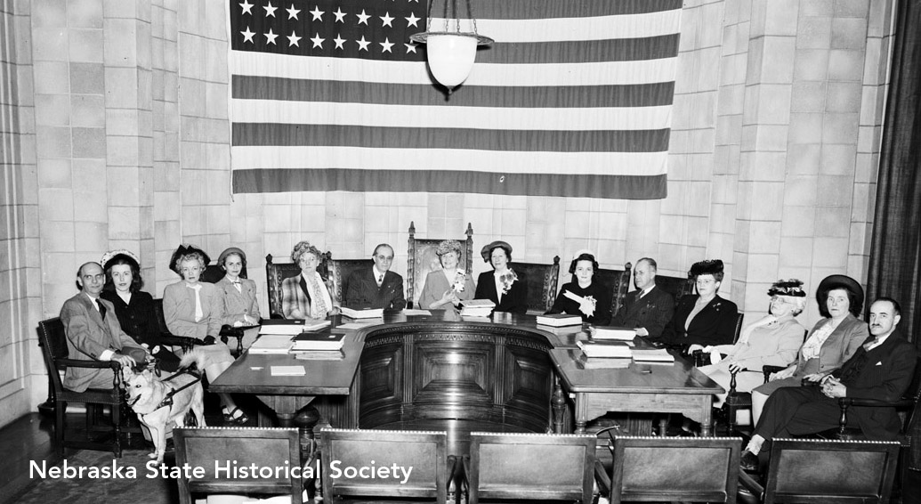 Group in governor's office with Helen Keller during her visit to Lincoln May 12, 1947. RG2183.PH001947-000512-1