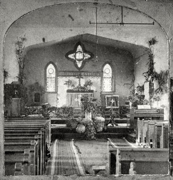  This photo by Edric Eaton shows the interior of one of the buildings used as Trinity Cathedral before construction of the existing cathedral building. NSHS RG2341-944