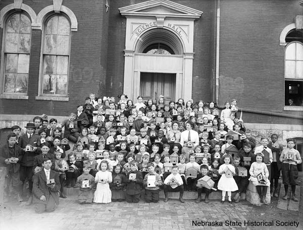 McKinley Students with birdhouse at UNL ca. 1910