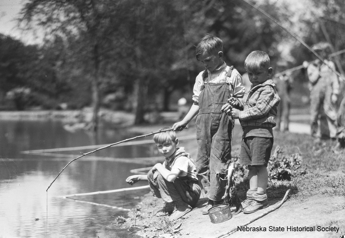 Boys fishing at Hanscom Park, Omaha, 1928 [RG3882.PH0019-0007-2]