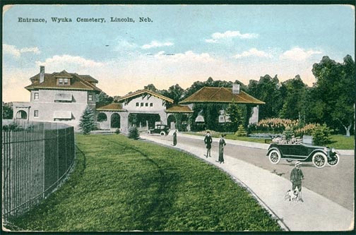old postcard showing Lincoln's Wyuka Cemetery
