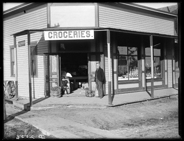 Grocery store in Overton, Dawson County, Nebraska, 1904, Solomon D. Butcher, photographer. RG2608. PH-2556.