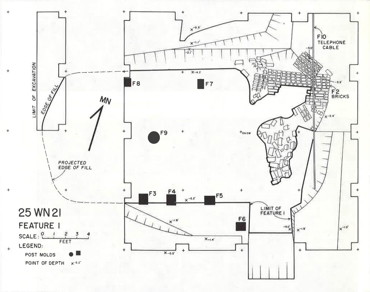 Plan view map of archeological excavation of a buried Cuming City cellar