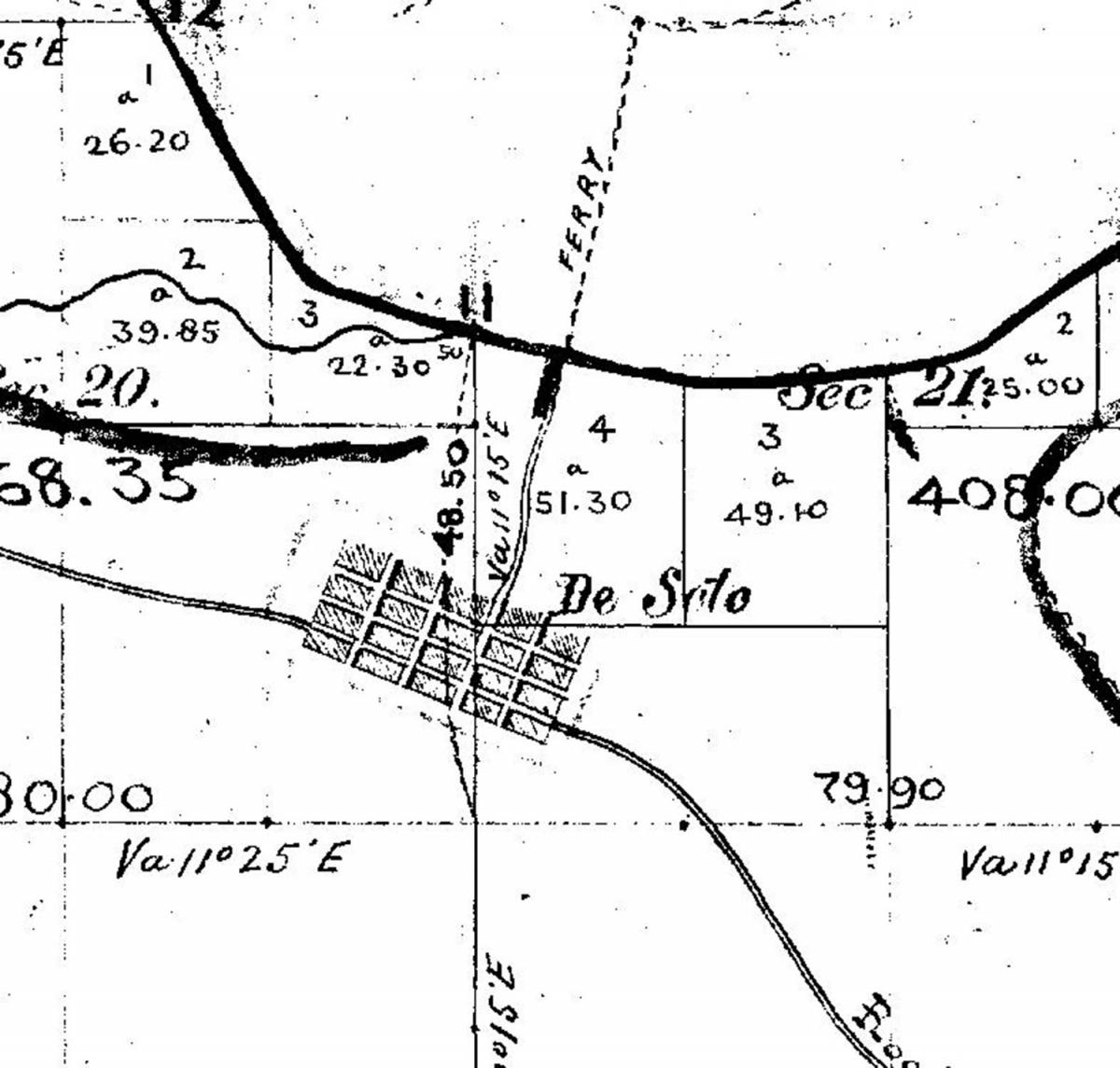 1856 GLO Survey plat map depicting the town of De Soto