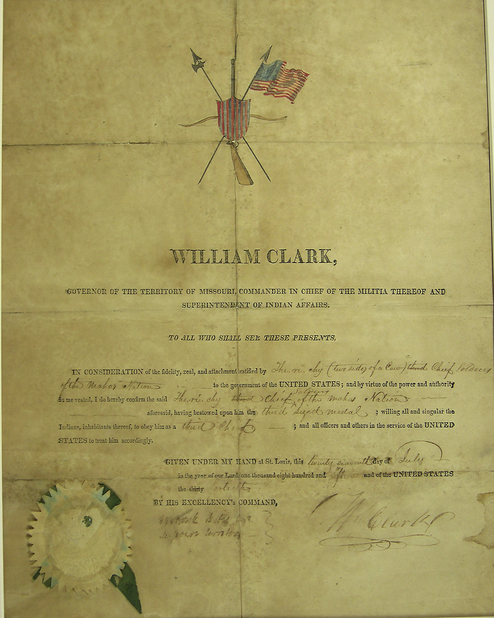 Indian "Commission" Signed by William Clark 91563)