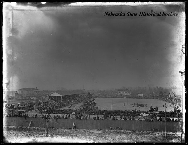 The football game between the Haskell Indian team and the University of Nebraska, Lincoln, NE.