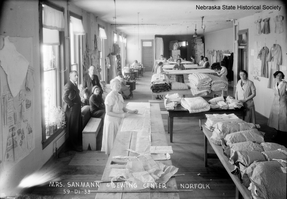 Workers at the sewing center in Norfolk, Nebraska