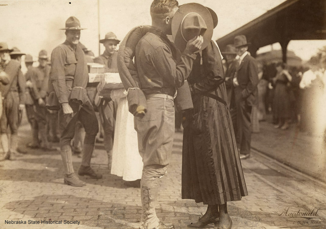 World War I soldier kissing a girl, 1917 (RG2841.PH000001-000028)