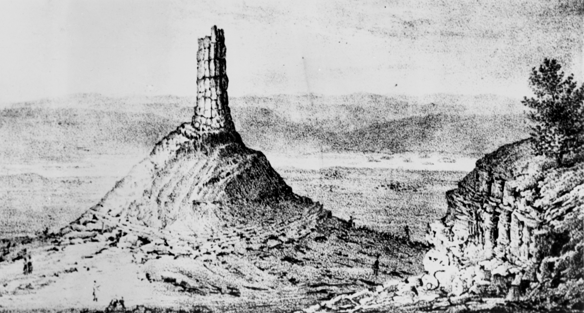 [C538-32] Father Nicholas Point, traveling in John Bidwell’s party in 1841, drew Chimney Rock, the basis for a later engraving.