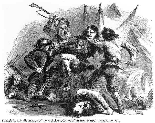 Illustration of the Hickok/McCanles affair from Harper's Magazine, Feb. 1867