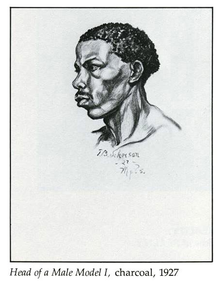 Head of a Male Model I, charcoal, 1927
