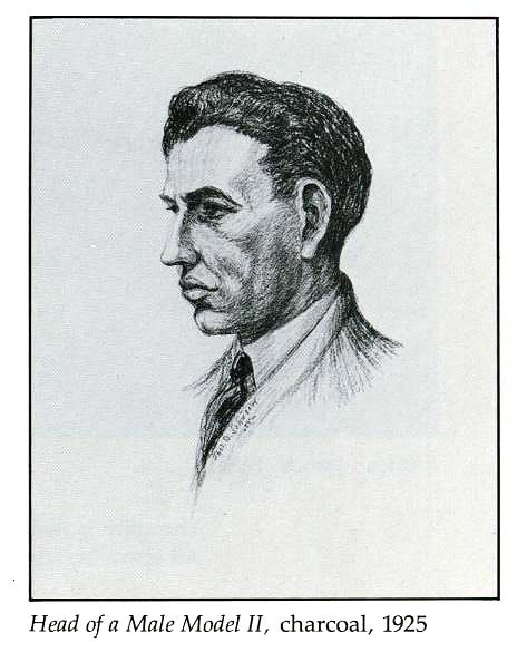 Head of a Male Model II, charcoal, 1925