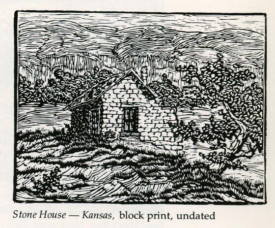 Stone House-Kansas, block print, undated