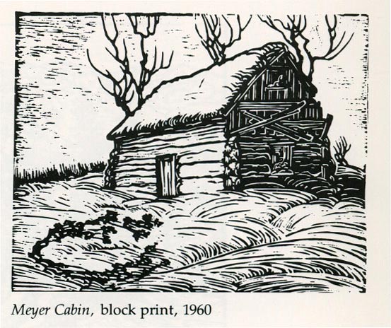 Meyer Cabin, block print, 1960