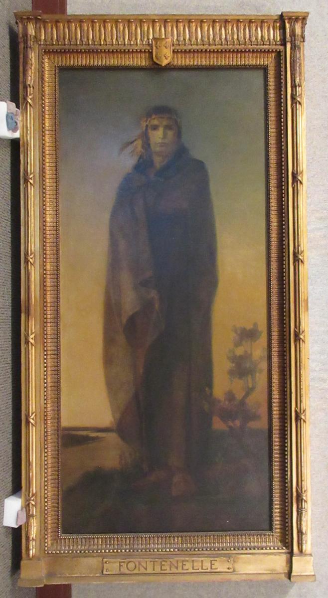 Logan Fontenelle painting and frame, full length portrait in traditional Native dress