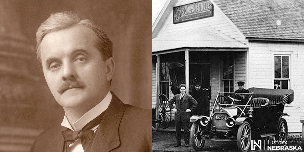George Norris, left, and Overland autos, right