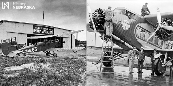 left: open cockpit biplane; right: much larger closed cabin tri-motor biplane