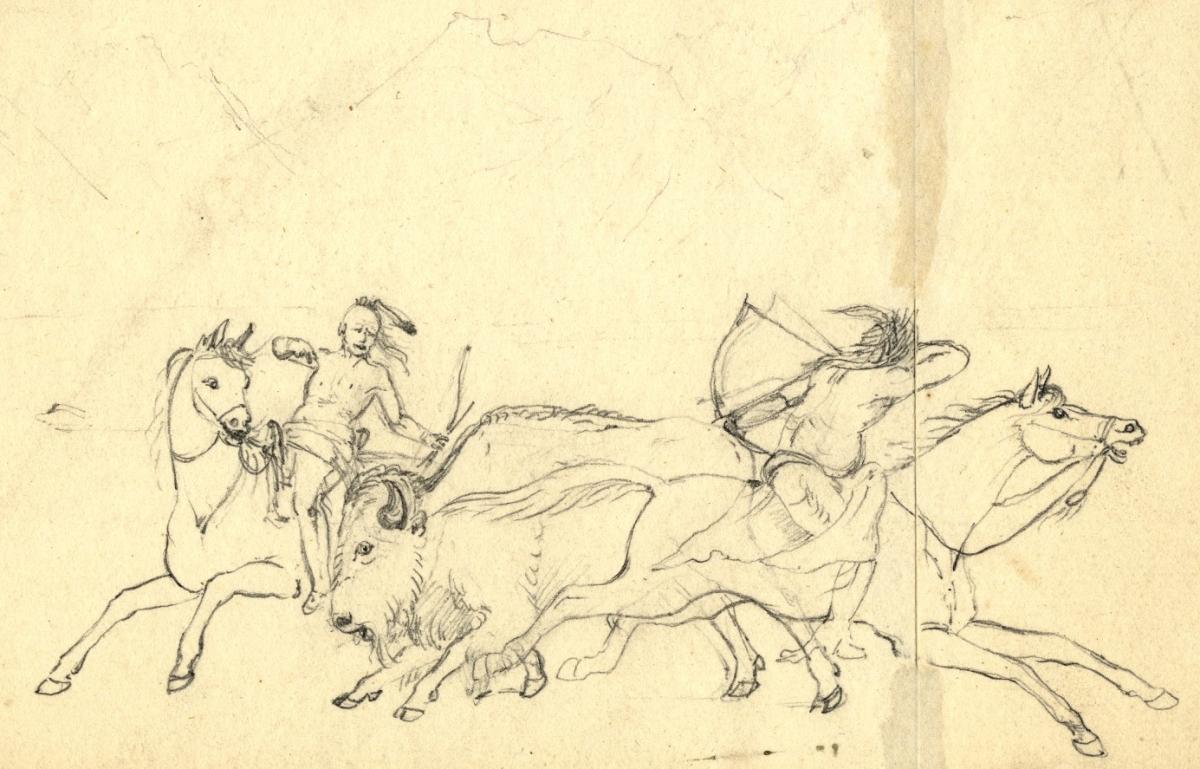 Titian Peale Sketch of Oto hunters on horseback. APS image 2689.