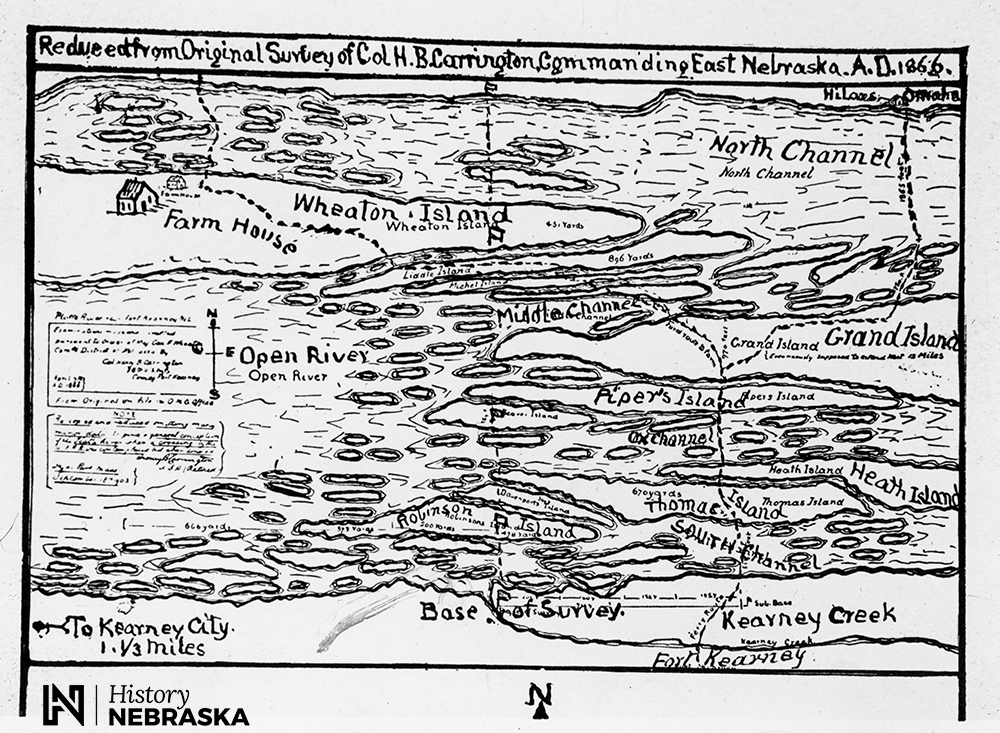 hand drawn map of river with many islands