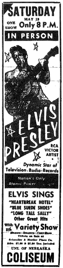 Ad for "Elvis Presley, RCA Victor Artist, dynamic star of televsion, radio, records."
