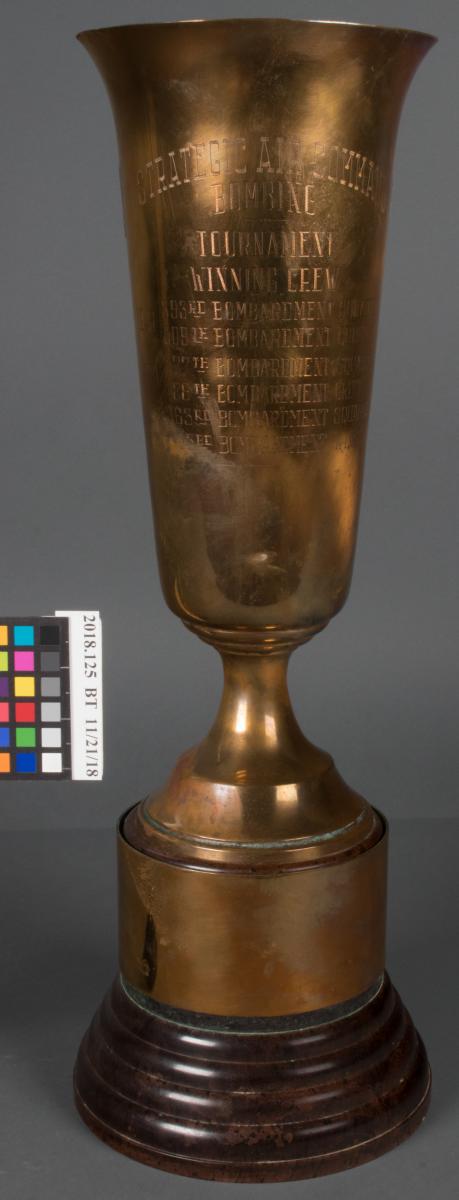 tarnished copper alloy trophy, before treatment