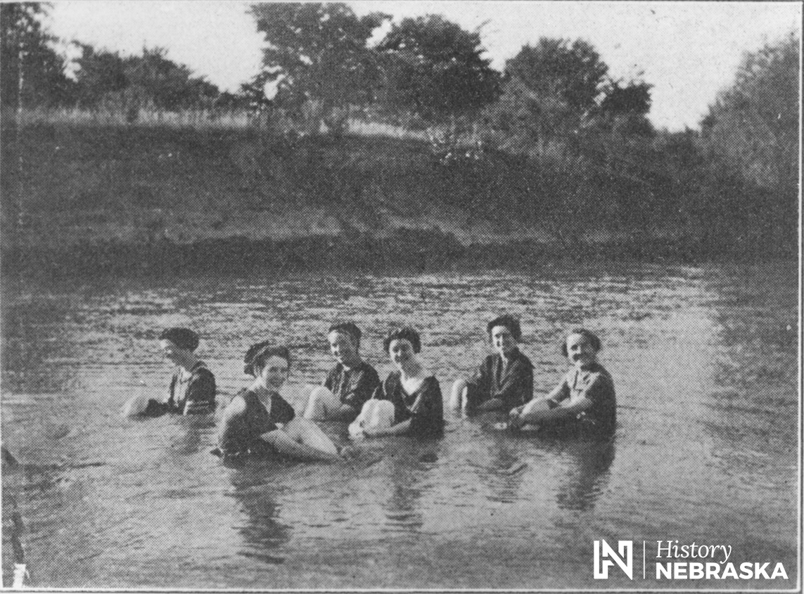 Group of women bathing in a river, 1913