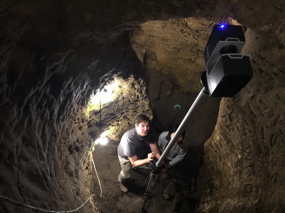 Dr. Richard Wood and Yijun Liao scanning Robber's Cave