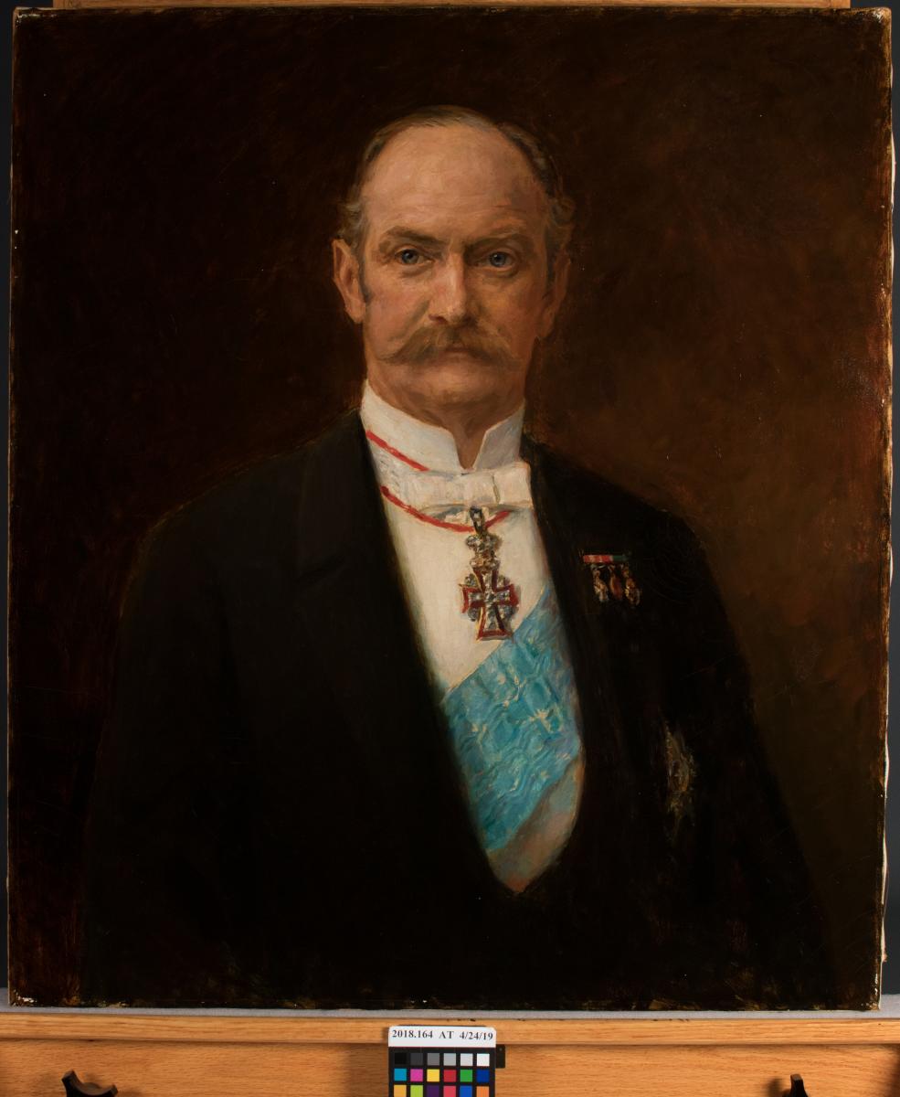 portrait painting of man with mustache, after treatment