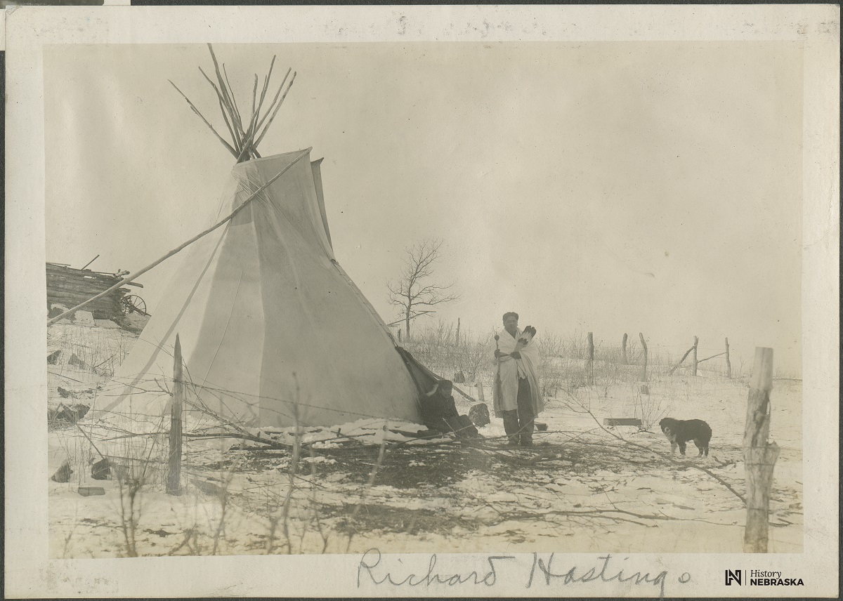 Richard Hastings with his dog on the Omaha Indian Reservation