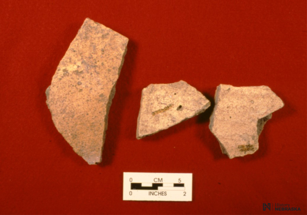 Early 1700s Spanish olive jar fragments found at an Oto or Ioway village near Bellevue.