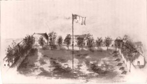 Fort Kearny, looking east, in 1864. From Frank A. Root and William E. Connelley, The Overland Stage to California (Topeka, 1901)