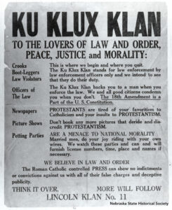 KKK Poster from Lincoln Klavern No. 11, circa 1928. RG2124