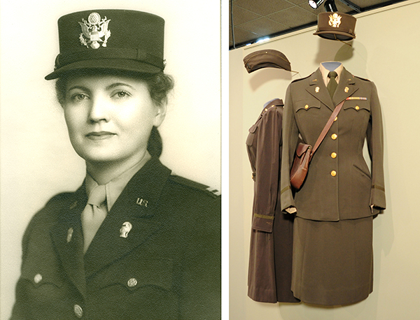 Major Helen Sagl (left) and her uniform (right) in the History Nebraska collections.