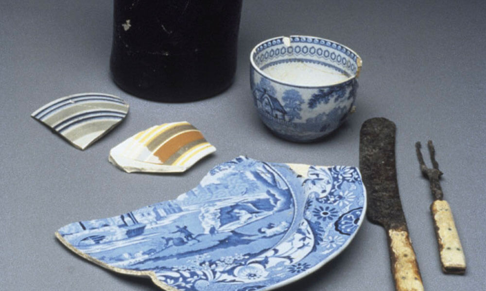 Dining items recovered from Fort Atkinson archeological excavations.