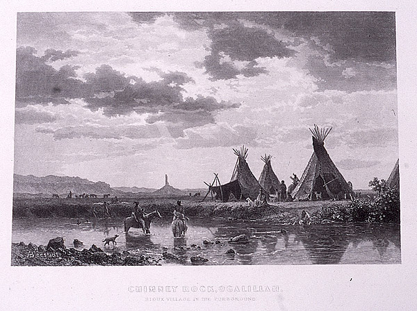engraving of a Sioux Village along the North Platte River
