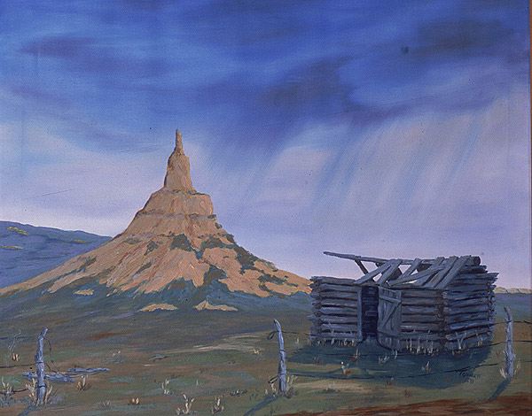 Watercolor painting of Chimney Rock 1950s