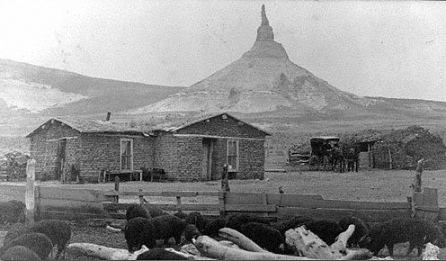 Photograph of Chimney Rock by Solomon D. Butcher from 1908.