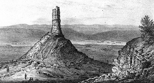 engraving of Chimney Rock by Father Nicholas Point