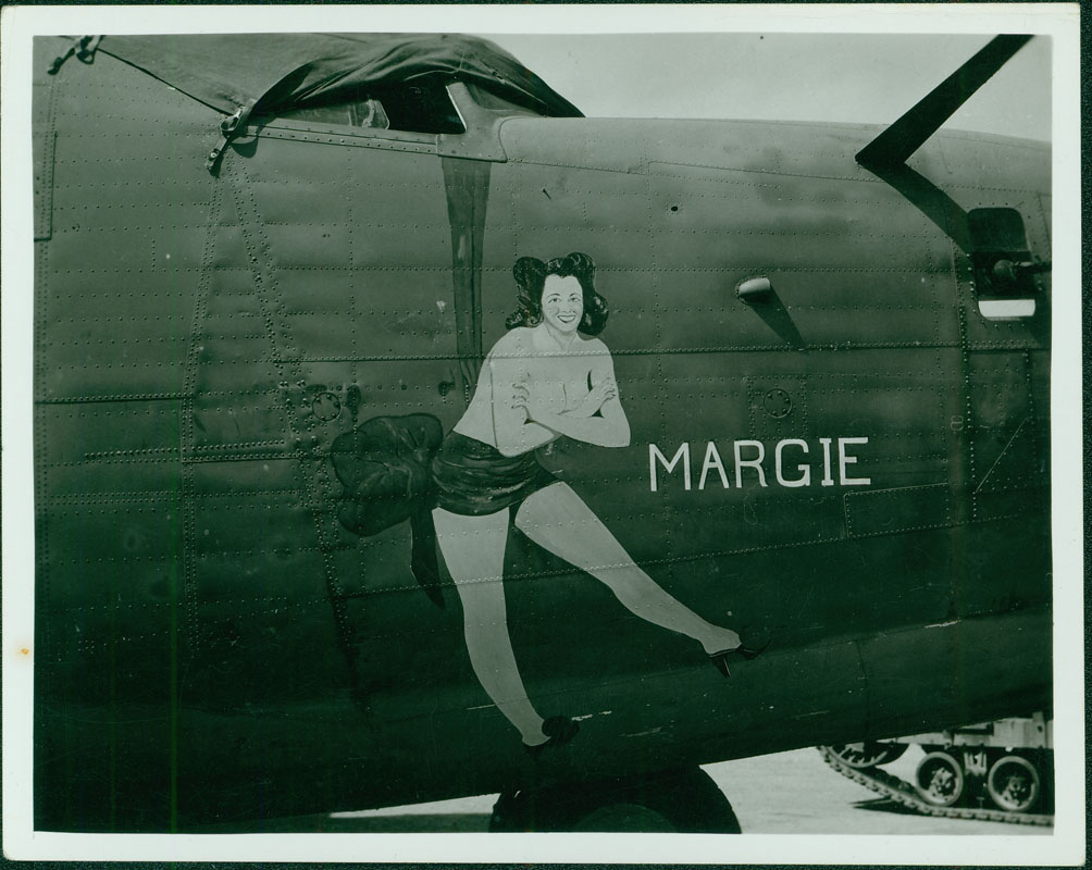 Margie - The artwork of this B-24 is based on Margie Stewart, the only official U.S. Army pin-up girl.