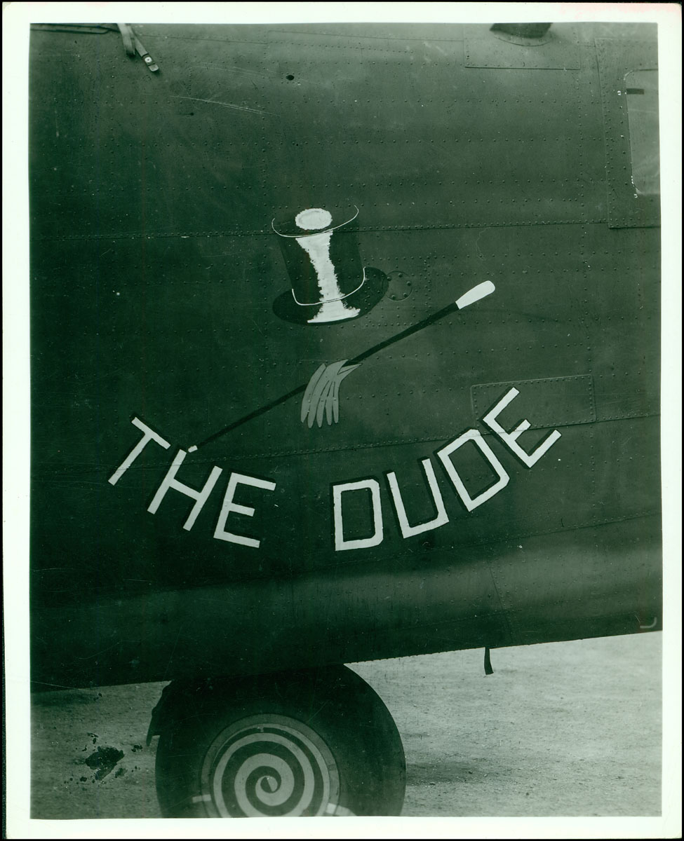 The Dude - This shows the B-24 liberator, The Dude with a close up of its nose art.