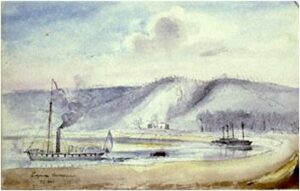 1819 painting of Engineer Cantonment, the winter quarters of Major Stephen H. Long's scientific party. The site was rediscovered and investigated by SAO archeologists in 2003-2004.