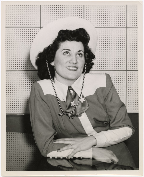 Black and white photograph showing "Texas Mary" Marsich from the waist up. Date Unknown.