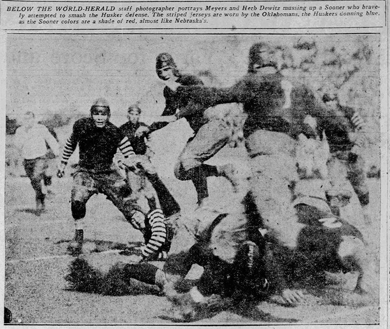 The Huskers wore blue jerseys for Memorial Stadium’s first game