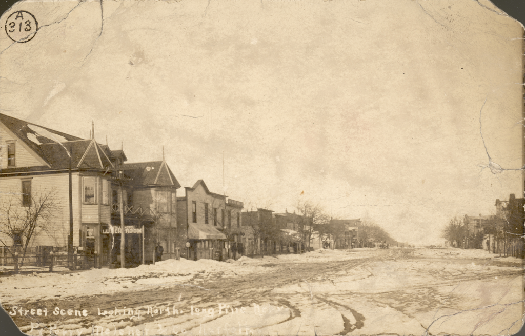 Looking north up Main Street of Long Pine, Nebraska c. 1910
