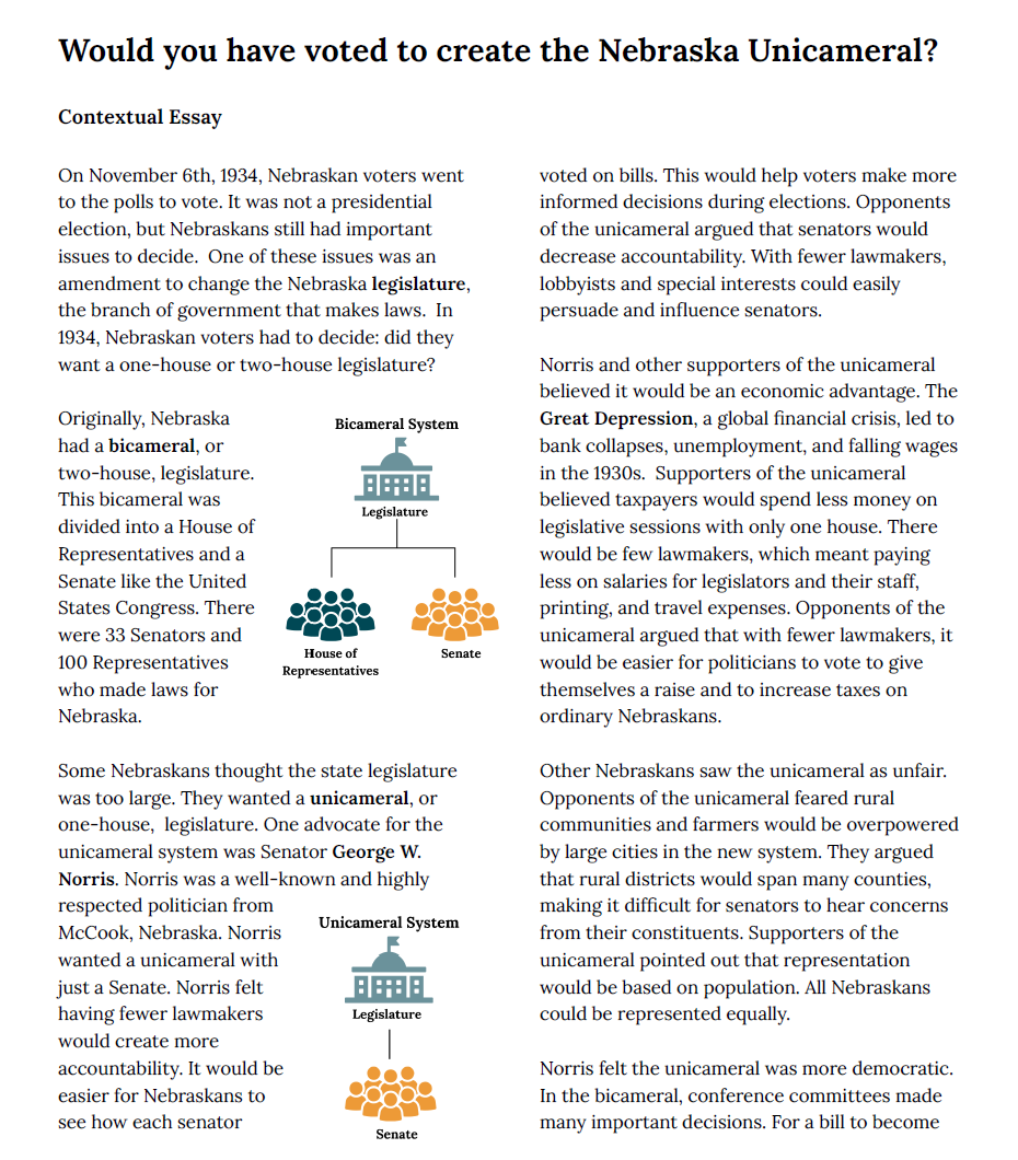 "Would You Have Voted to Create the Nebraska Unicameral?" DBQ