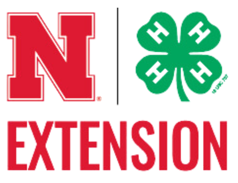Red "N" logo and the green 4-H clover logo above the word "EXTENSION" in red, representing the University of Nebraska Extension and 4-H partnership.