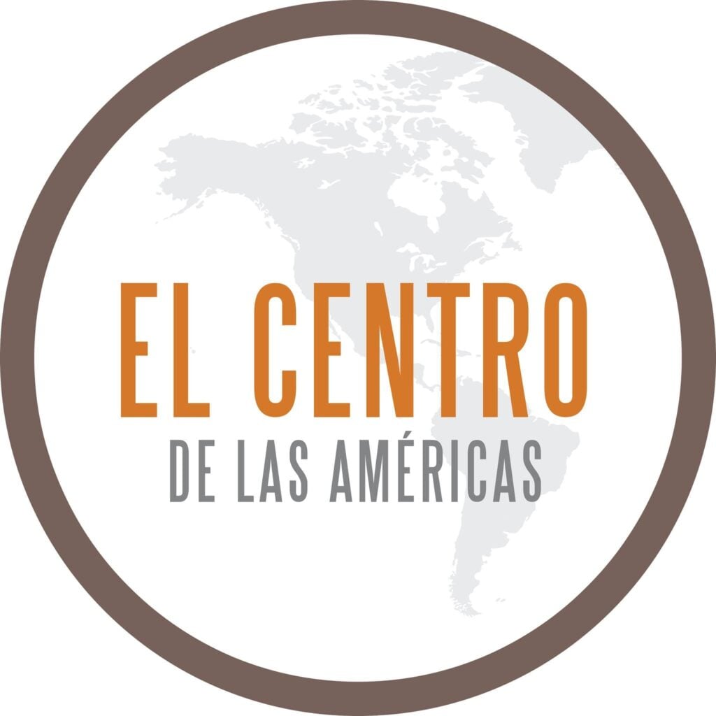 Logo with a map of the Americas in gray, surrounded by a brown circle. Text in center reads "El Centro" in orange and "De Las Américas" in gray.